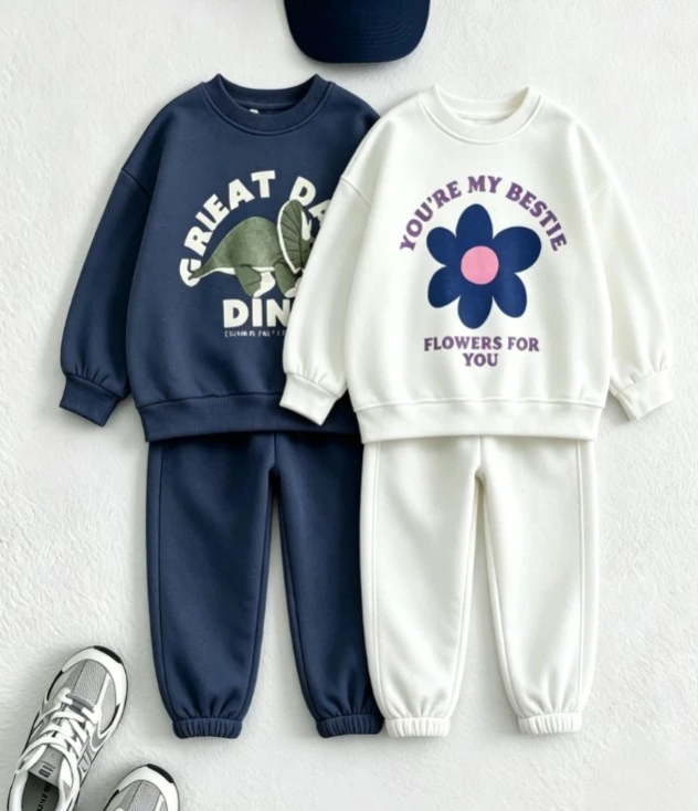 Soft Cotton Versatile Kids Matching Tracksuit Lion Skate Duck Graphics Sets Crew Neck Sweatshirt And Casual Trousers Baby Wear