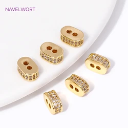 Trendy 18K Gold Plated Inlaid Zircon Oval Double Hole Spacer Beads For DIY Necklace Bracelet Jewelry Making Findings Connector