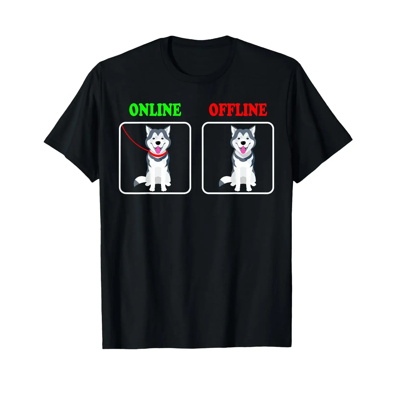 Mal Mally Online Offline On The Lead Alaska Dog Owners T Shirt vintage Washed homme Stretched Versatile Stylish Slightly Soft