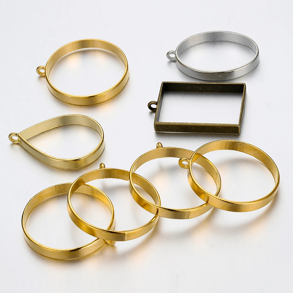 10pcs Metal Border Mold Rhodium Gold Plated Geometric Hollow Metal Frame Bezel Epoxy Resin Pendant Tray For DIY Jewelry Making