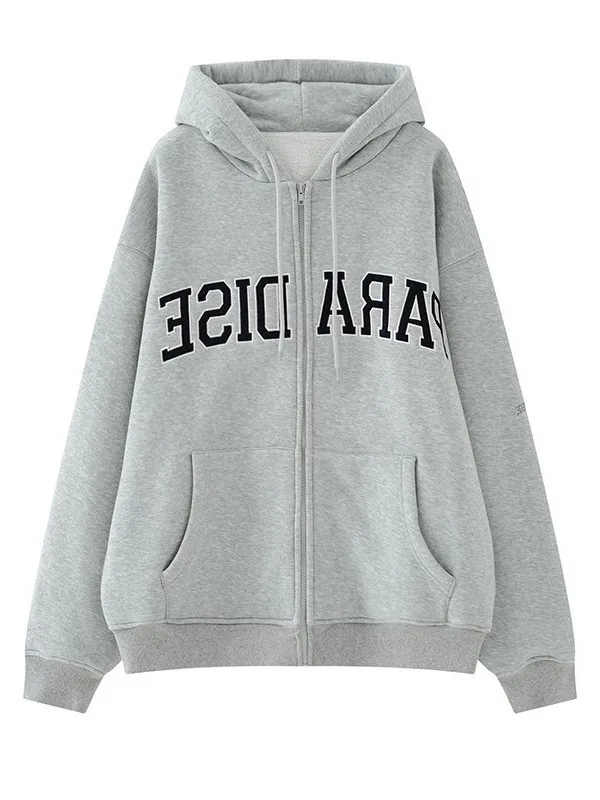 Sudadera con capucha de lana gruesa para mujer, abrigo informal que combina con todo, sudadera con estampado de letras de gran tamaño, ropa de calle