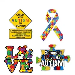 Car Sticker with Autism Alert Responders and Autism Awareness Love Puzzle Piece Car Laptop Helmet Trunk Wall Decal.