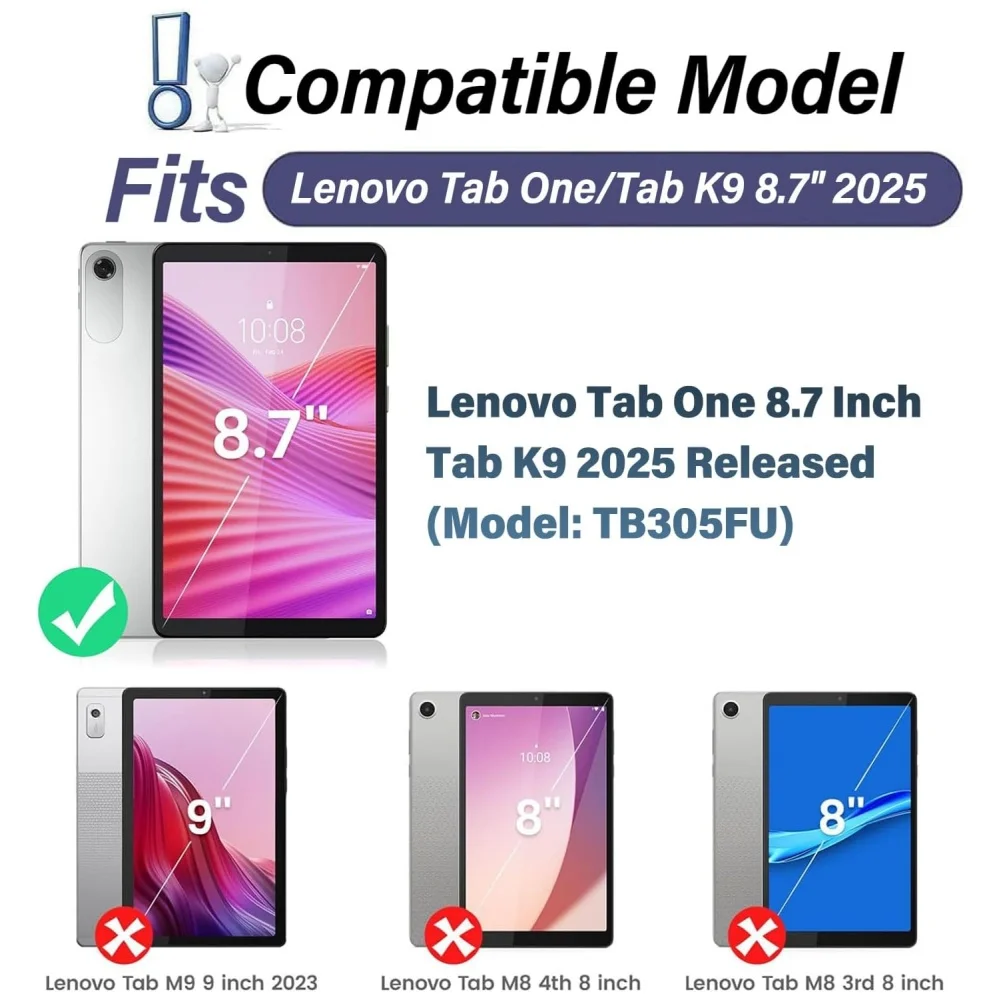 Backlit Keyboard Case for Lenovo Tab One TB-305FU 8.7inch K9 8.7 Inch TB305XU 2025 Detachable Wireless Keyboard PU Leather Cover