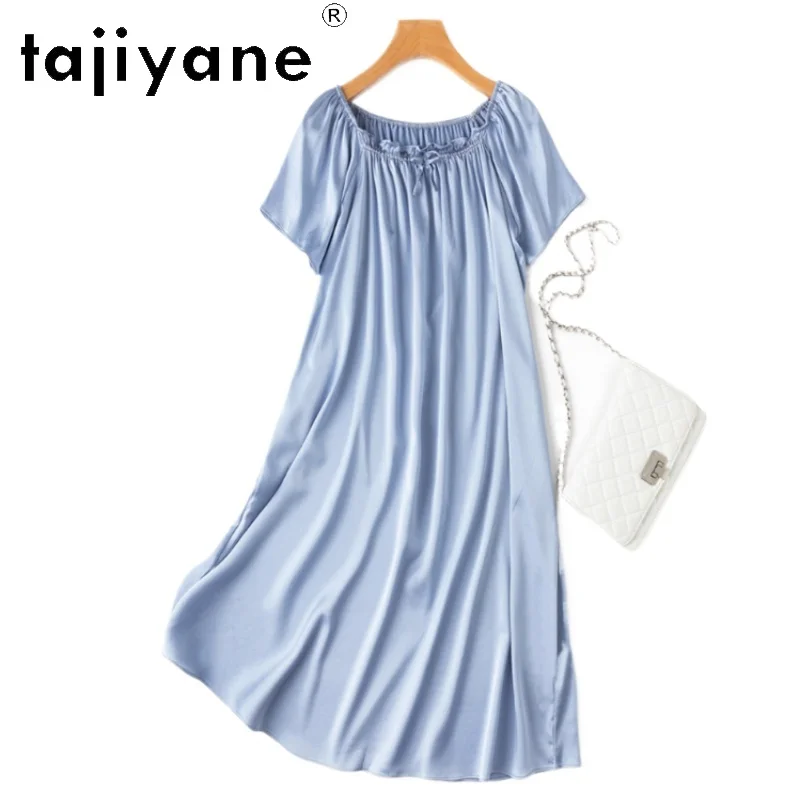 

TAJIYANE 93% Real Mulberry Silk Dresses Woman High Quality Blue Dress Summer Comfort Loungewear for Women 2025 платье женское