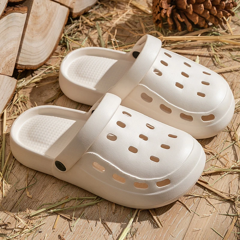 

Solid Color Minimalist Clogs Soft Sole Lightweight Hollow Out Garden Clogs Breathable Closed Toe Beach Shoes Couple EVA Sandals