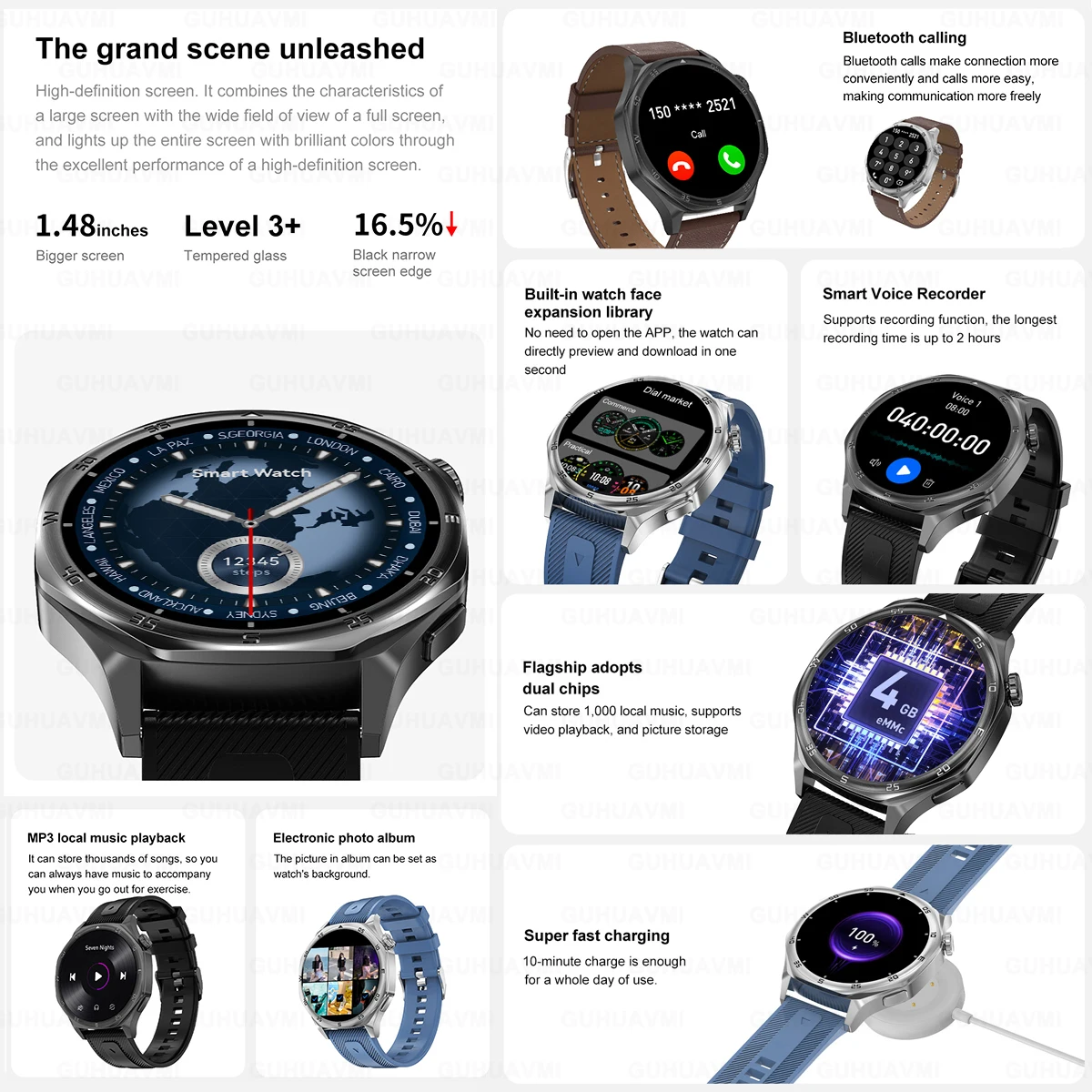 For Huawei Watch 5 NFC Smart Watch Men 4GB Memory 1.48