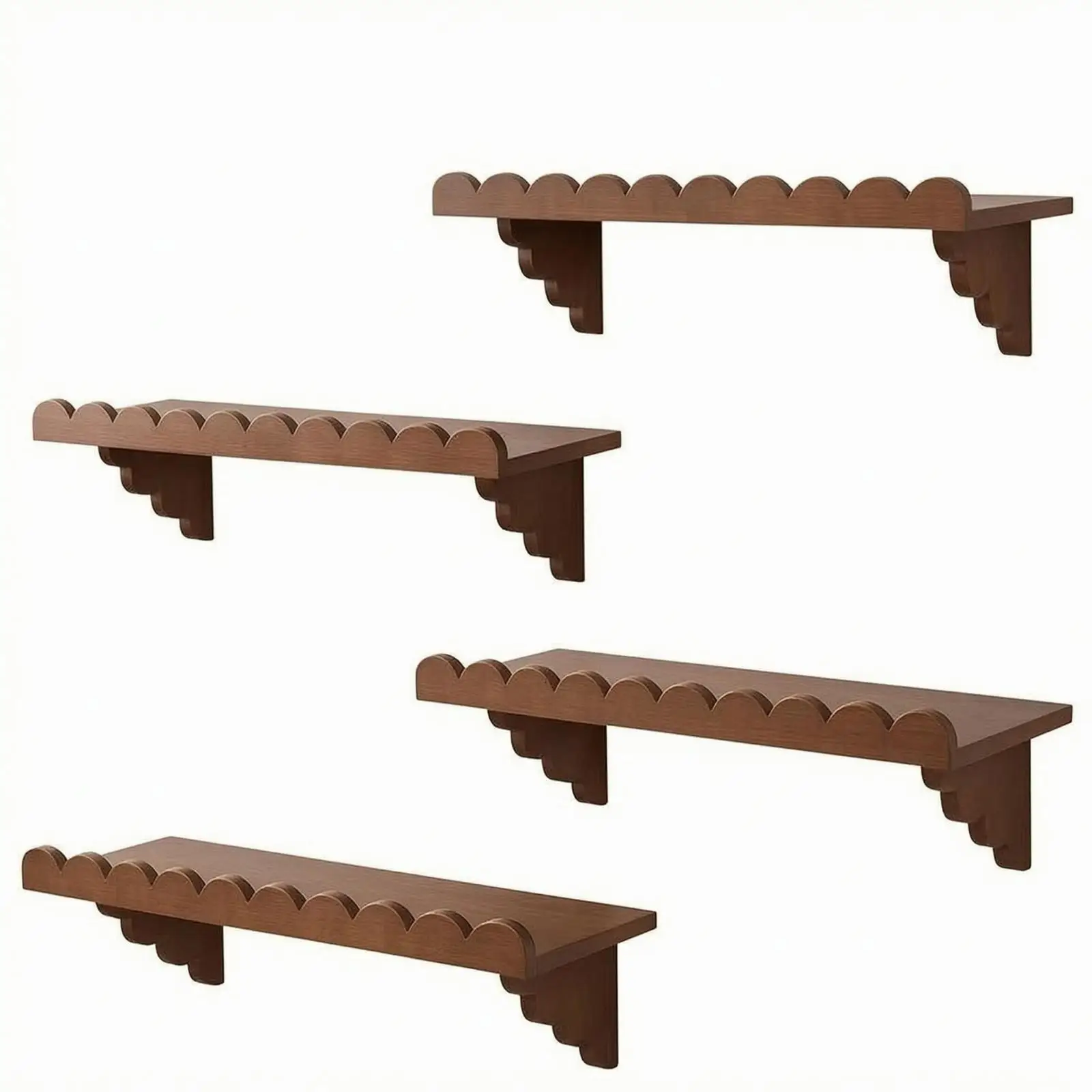 Floating Wooden Wall Shelf Set of 4 Pine Storage Organizer Wall Mounted Shelves for Bedroom Office