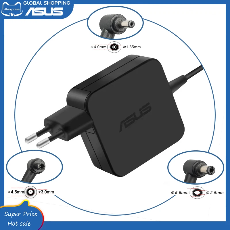 ADP-65DW A/B/C 19V 3.42A 4.0x1.35mm/4.5x3.0mm/5.5x2.5mm AC Adapter Power Supply Charger For Asus 65W Chargeur Laptop (EU Plug)