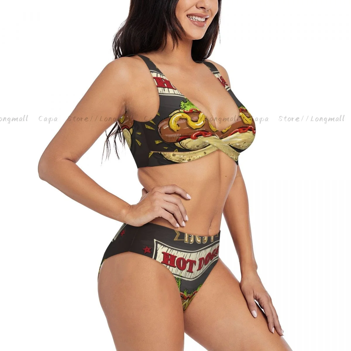 

Summer Women V Neck Bikini Set Hot Dogs Chalkboard Menu Swimwear Female 2 Piece Beach Swimsuit Bathing Suit