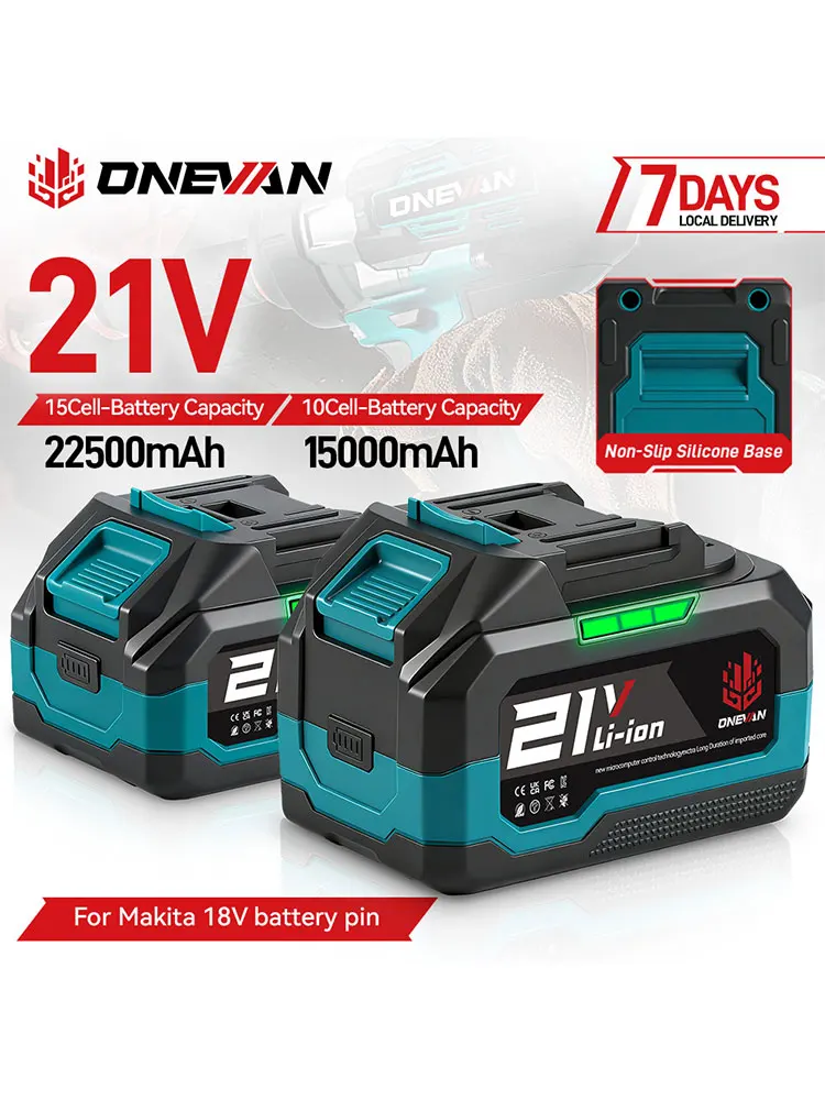 ONEVAN 22500mAh 15000mAh Lithium-Ionen-Akku, passend für Schraubenschlüssel, Schraubendreher, wiederaufladbarer Akku für Makita 18V Akku-Werkzeug