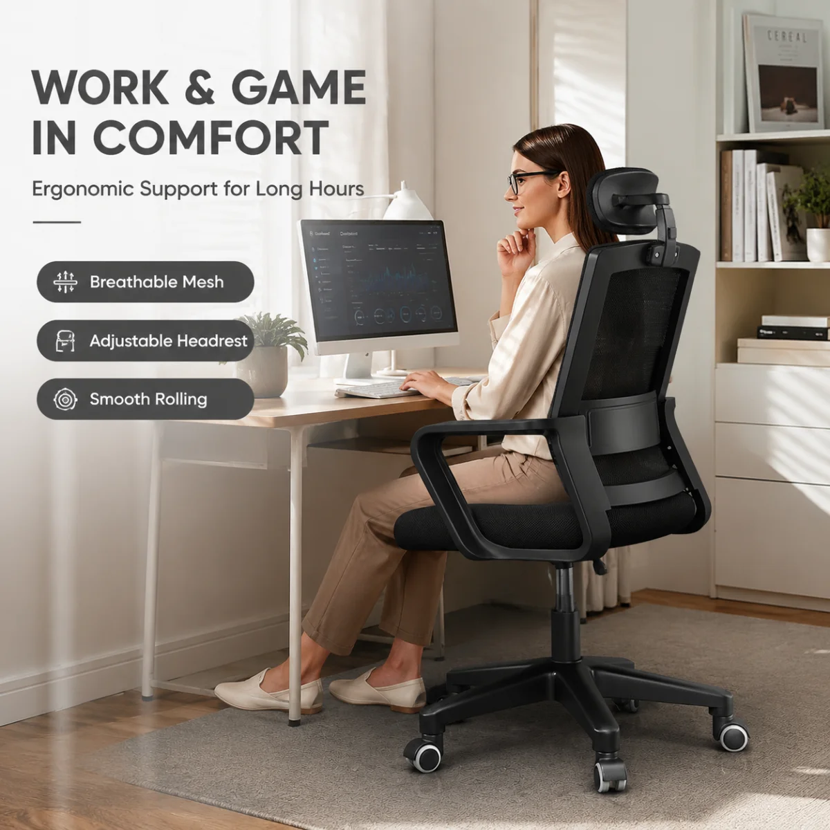 Computer chair, office chair, comfortable long-sitting seat, dormitory study desk stool, mahjong chair, employee backrest chair image 3