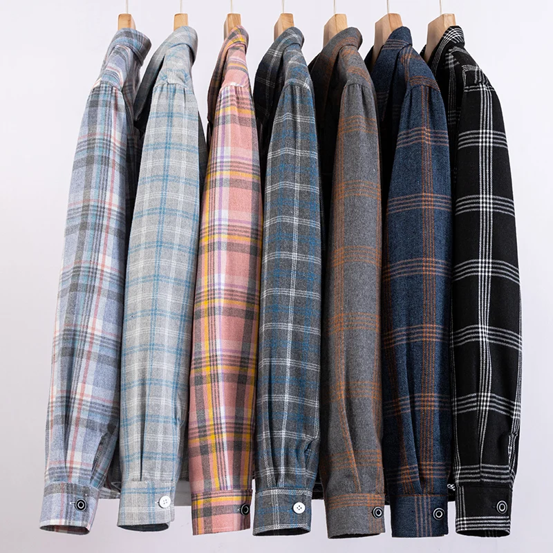 Fashion Korean Popular Clothes 35%Cotton Plaid Long Sleeve Shirts for Man Slim Fit Formal Plain Shirt Trend Casual Elegant tops