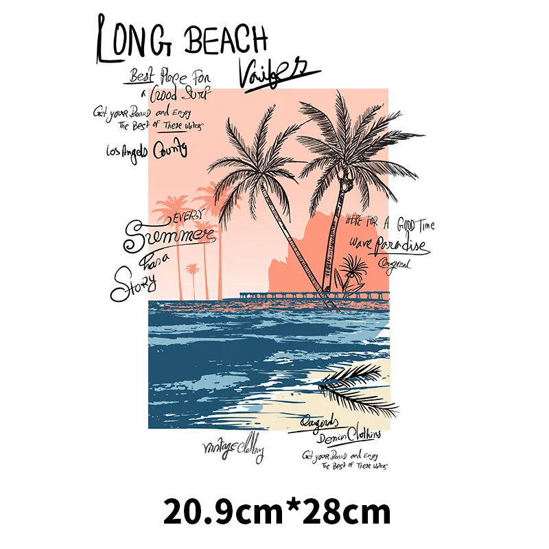 4 types Summer Scenic Tourism Patterns DTF Thermo Sticker Decals Heat Transfer Clothes Clothing Crafts Ironing Diy Accessory