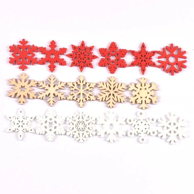 50pcs Mixed Wood White Christmas Snowflake Scrapbooking Crafts For DIY Accessories Home Decoration Tree Ornament MT3295