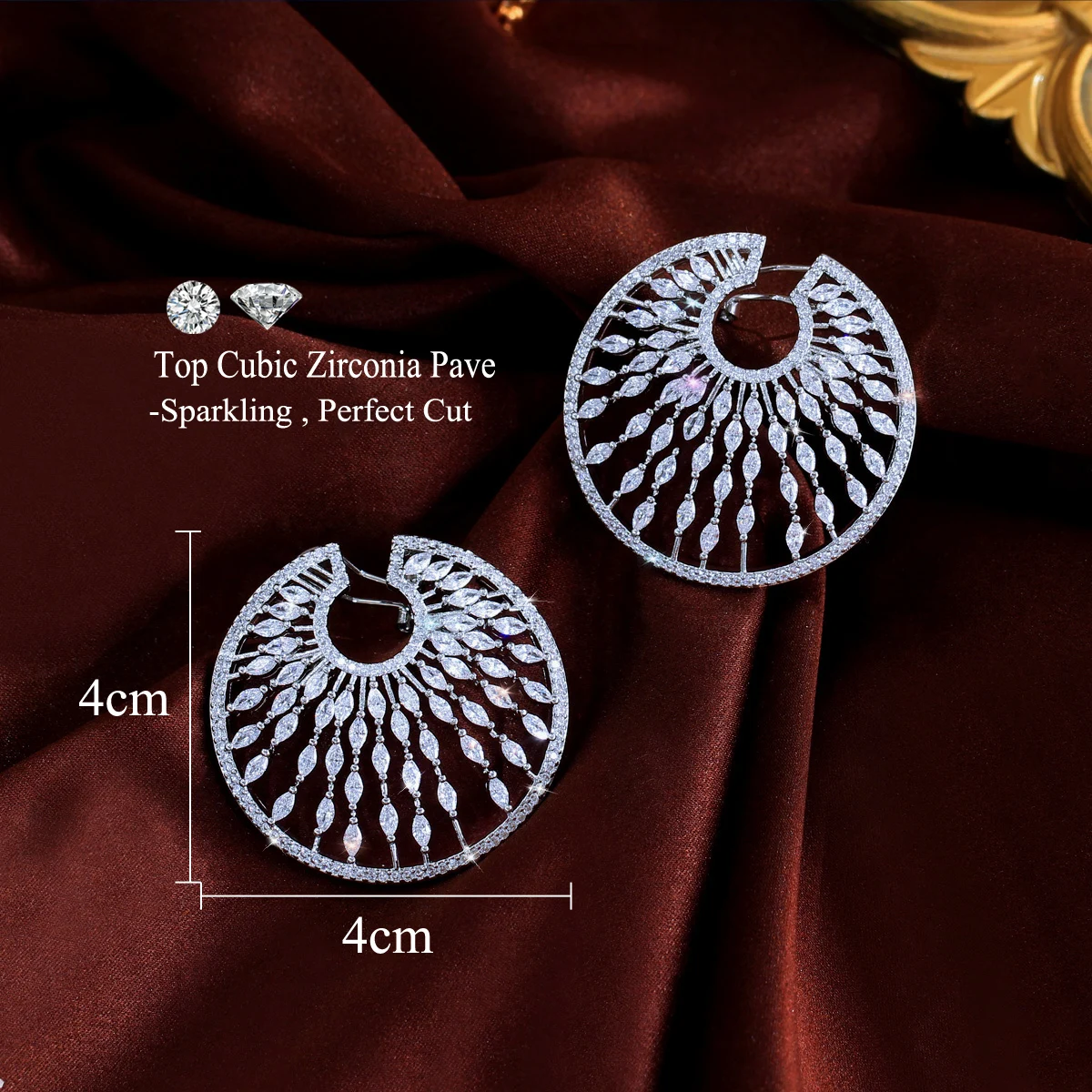 CWWZircons Luxury White Cubic Zircon Large Circle Round Drop Earrings for Women Trendy Wedding Engagement Party Jewellery E0581