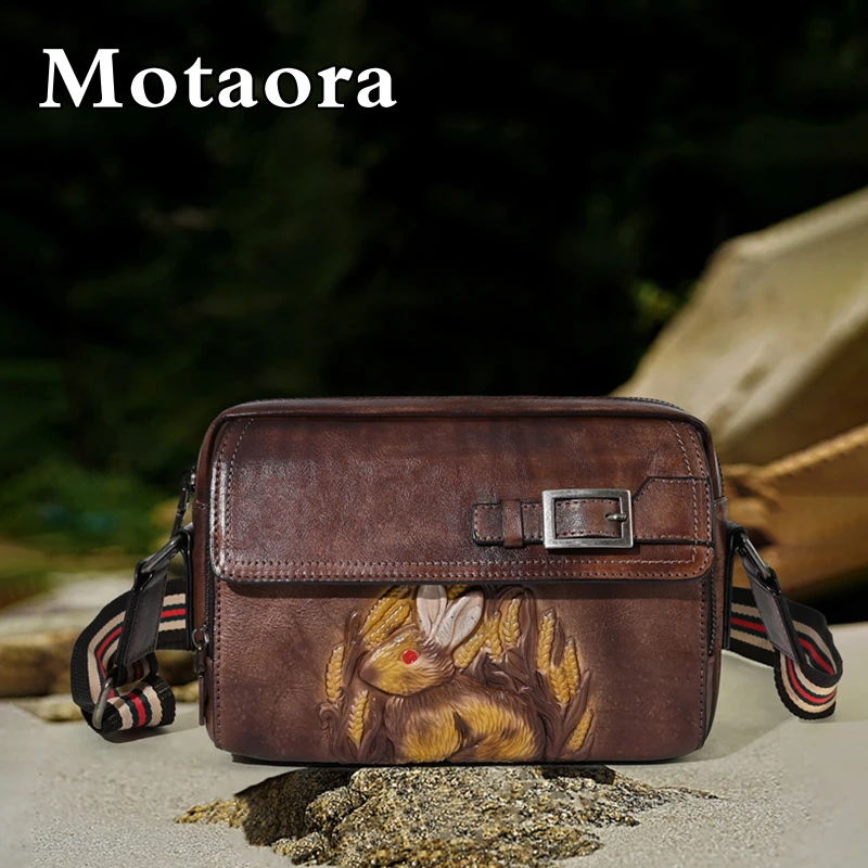 MOTAORA Vintage Handmade Women\'s Bag Genuine Leather Women Shoulder Bags Embossing Rabbit Ladies Luxury Designer Sac Main Femme