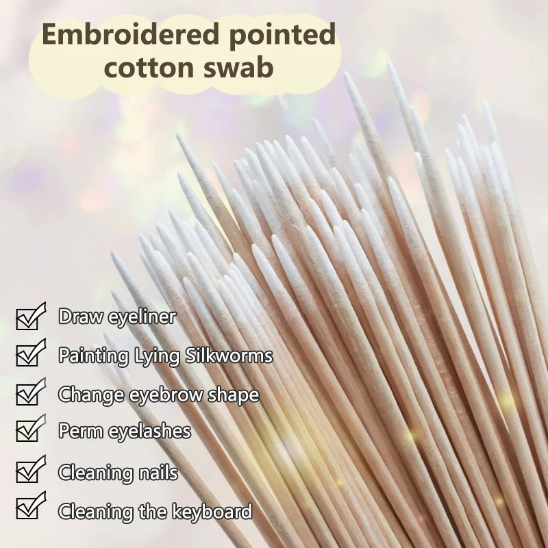 Double-tip Disposable Ultra-small Makeup Swabs Lint-free Micro-wood Makeup Brush Eyelash Extension Glue Removal Tool