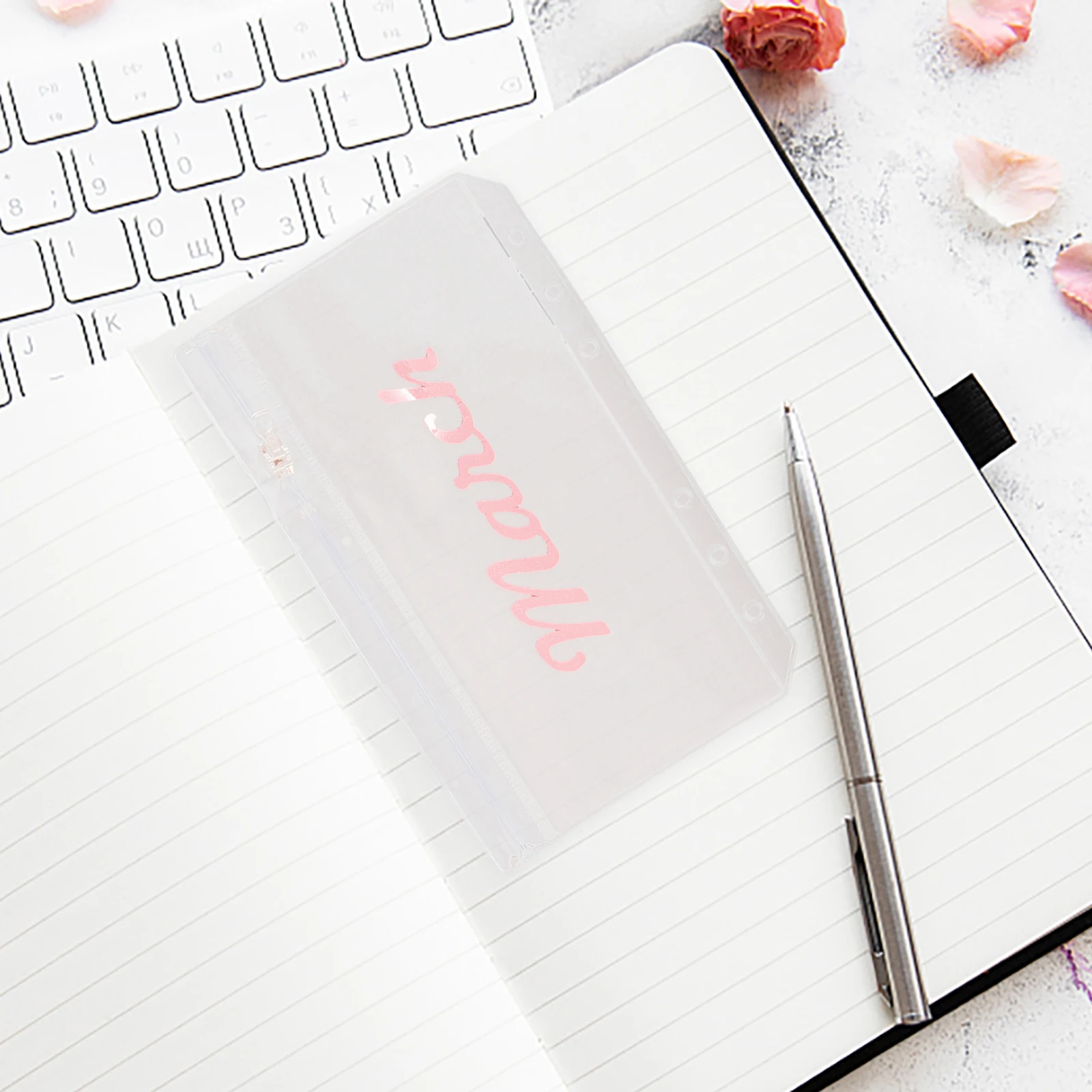 

12 Pcs Budget Envelope Pink PVC Monthly Savings Challenges Binder Pouch Reusable Pocket Loose Leaf Bag 6 Ring Refill