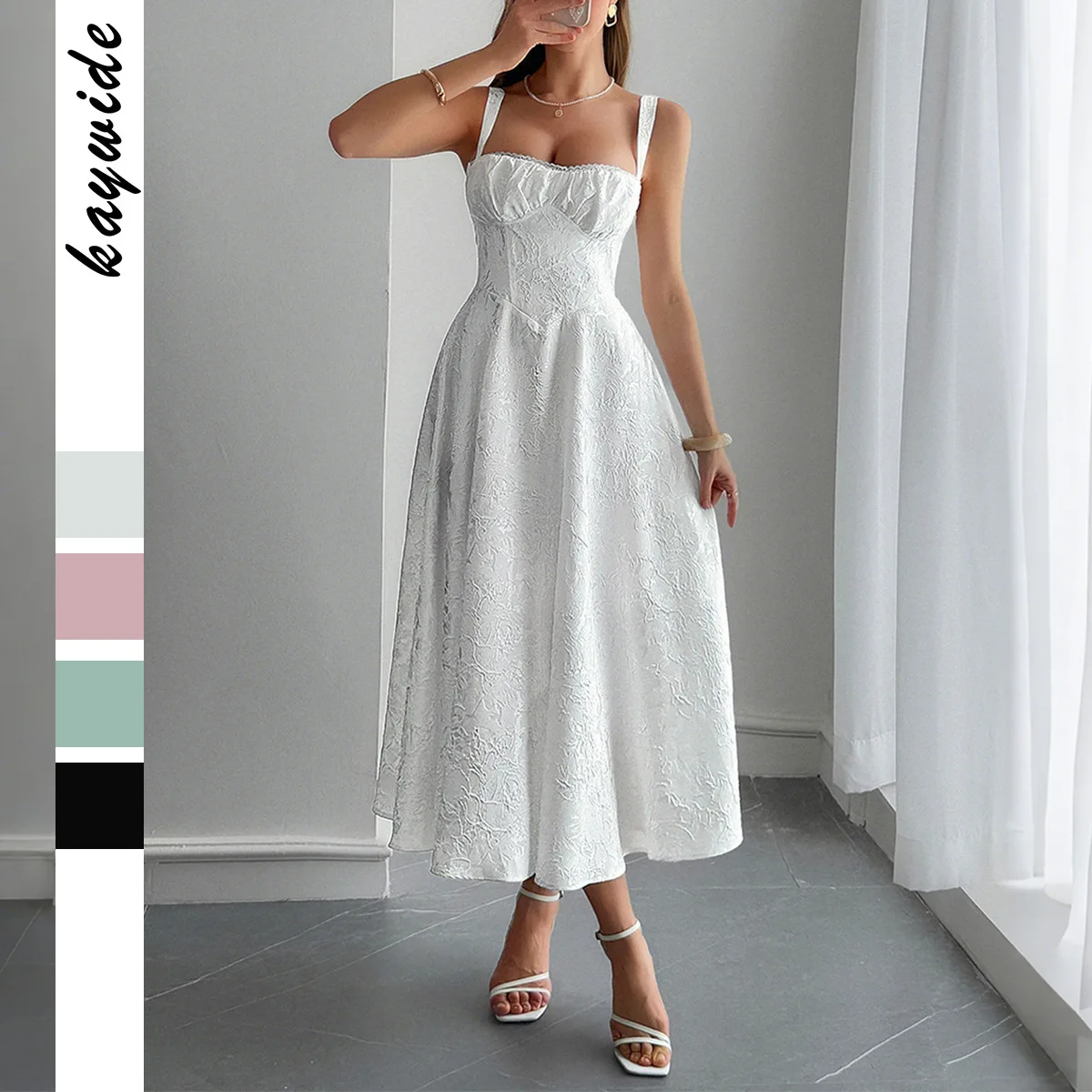 

European and American Elegant Temperament Suspender Jacquard Dress Dress Women's Summer