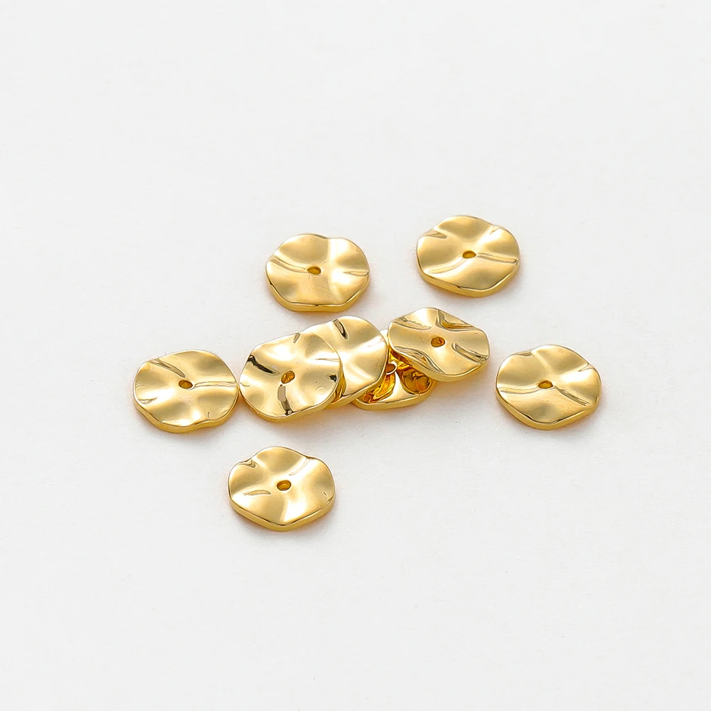 

30Pcs 4/6/8mm 14K/18K Gold Color Brass Round Wave Spacer Beads for DIY Jewelry Making Supplies Findings Accessories