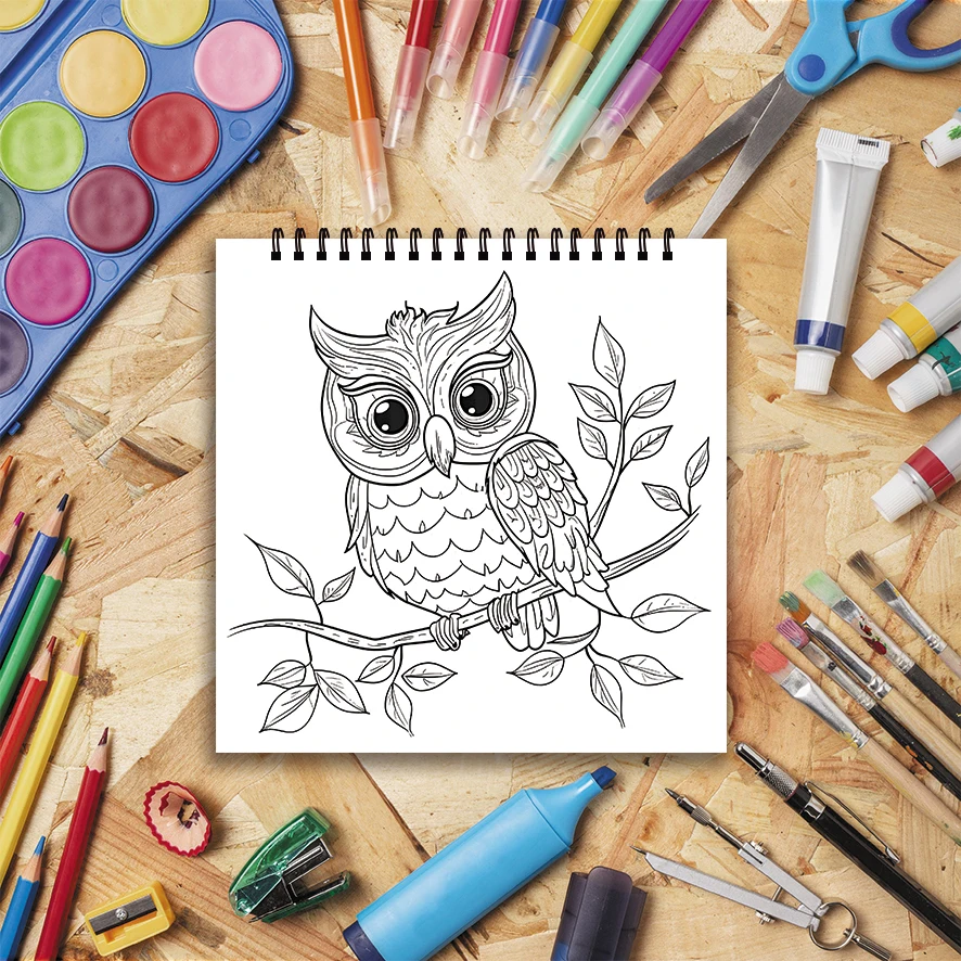 Owl Coloring Pages Book 8.27x8.27 inches 22 Sheets Relaxing Gift for Family