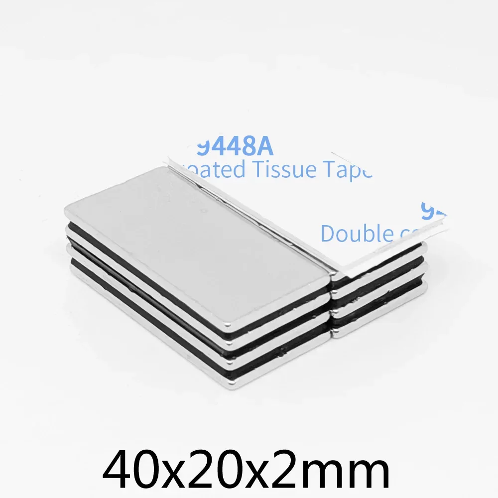 40x20x2mm Block Strong Powerful Magnets With 3M Self - Adhesive 40*20*2 Long Neodymium Magnet Sheet 40x20x2