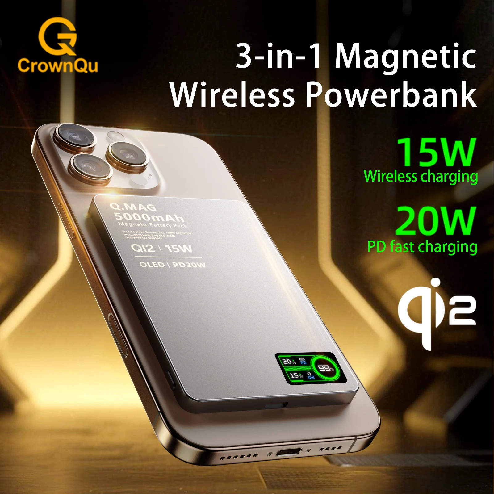 

3 In 1 Magnetic Wireless Power Bank Protable External Battery 15W Fast Charing for iPhone 12-16 Pro Huawei Xiaomi iWatch Airpods