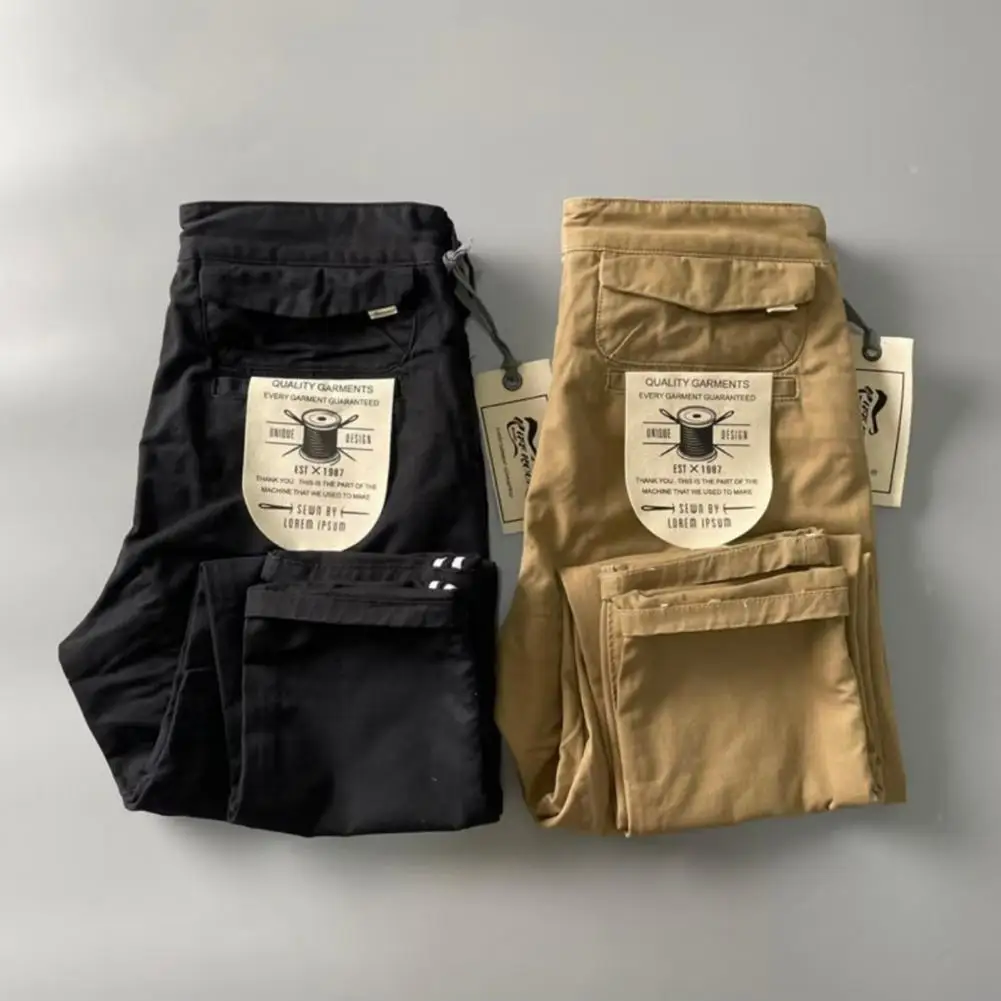 Pantalon cargo taille moyenne en coton pour hommes, Fjwith, poches multiples, coupe couvertes, design résistant à l'usure pour les activités de plein air