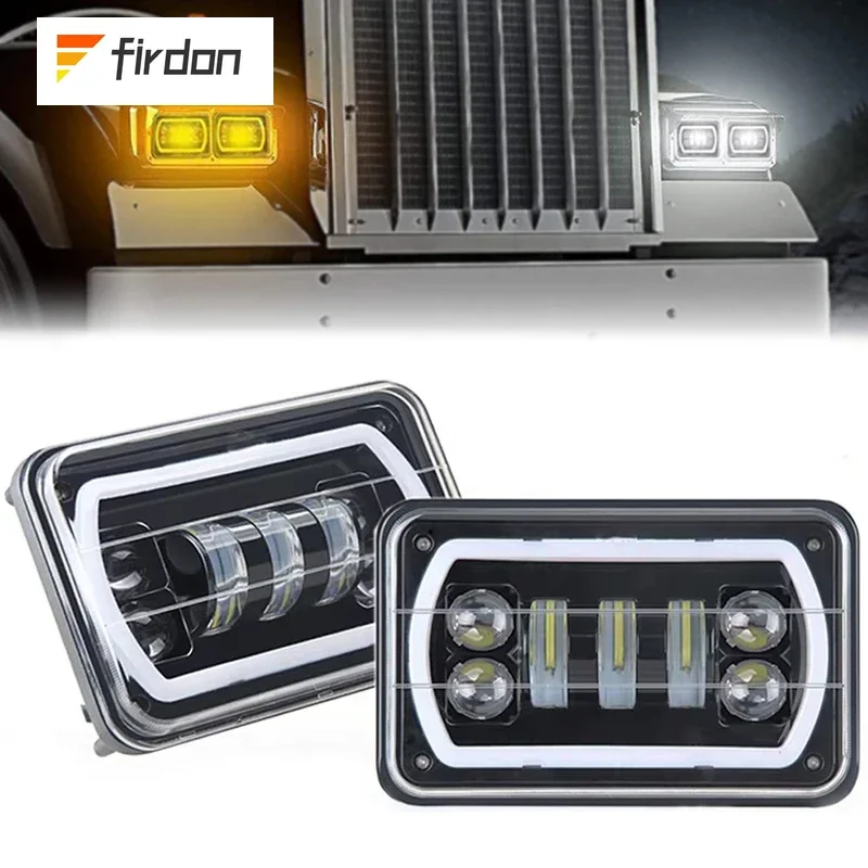 Truck 4x6 LED Projector Headlight Sealed Beam Retangular Headlights White/Amber drl turn signal 4x6