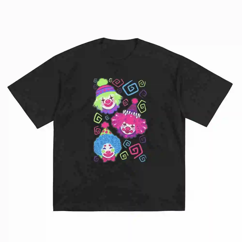 Neon Geometric Clown Face Circus Carnival Short Sleeve Tee 100% Cotton T-Shirt
