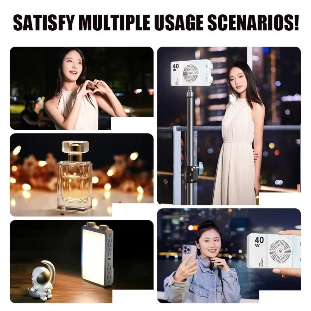 Lumière d'appareil photo LED 40W, double température de couleur, 4400mAh, Rechargeable 0-100%, éclairage de photographie réglable, poche Portable