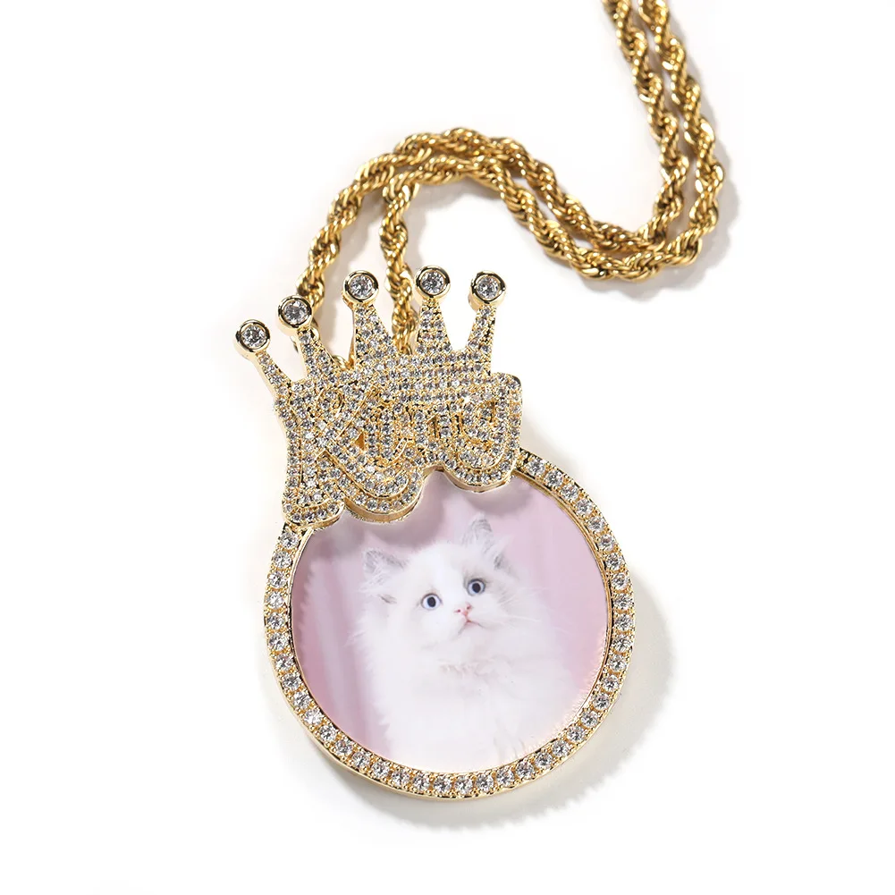 

2 шт./пакет хип-хоп золото Iced Out Diamond King Queen Корона фото кулон ожерелье ювелирные изделия для женщин и мужчин