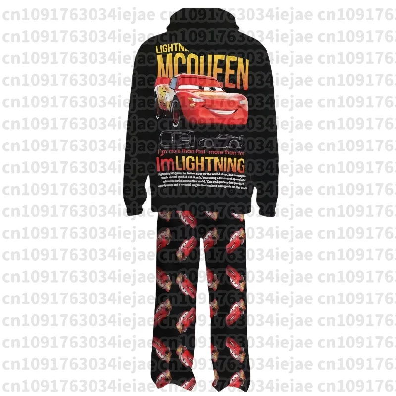 2026 The Cars Lightning McQueen & SALLY الخريف والشتاء هوديي مع بنطلون بيجاما بدلة كبيرة الحجم للكبار/الأطفال زوجين وتتسابق #2