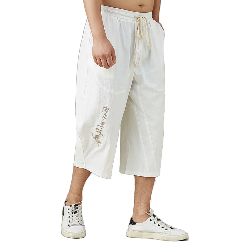 

Large Linen 7-inch Pants for Men's Summer Casual Sports Pants, Loose Lantern Trend, Chinese Style Cotton and Linen Pants for Men