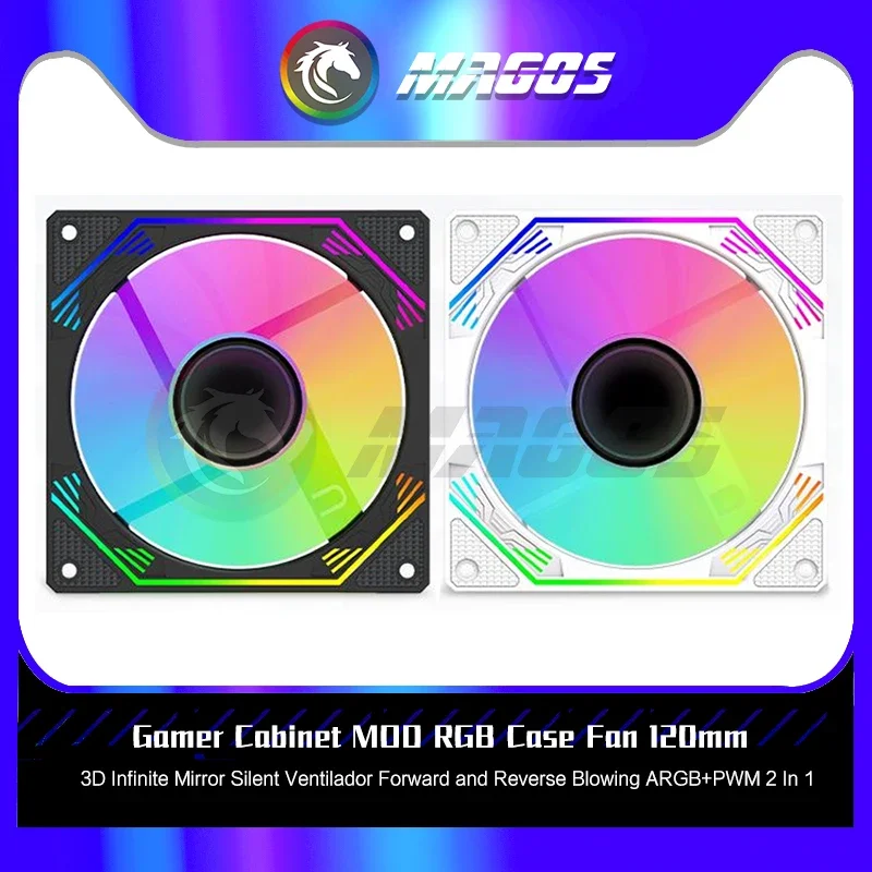 

Корпусный вентилятор для геймерского шкафа MOD RGB, 120 мм, 3D, бесконечное зеркало, бесшумный вентилятор, выдувной в вперед и назад ARGB + ШИМ 2 в 1