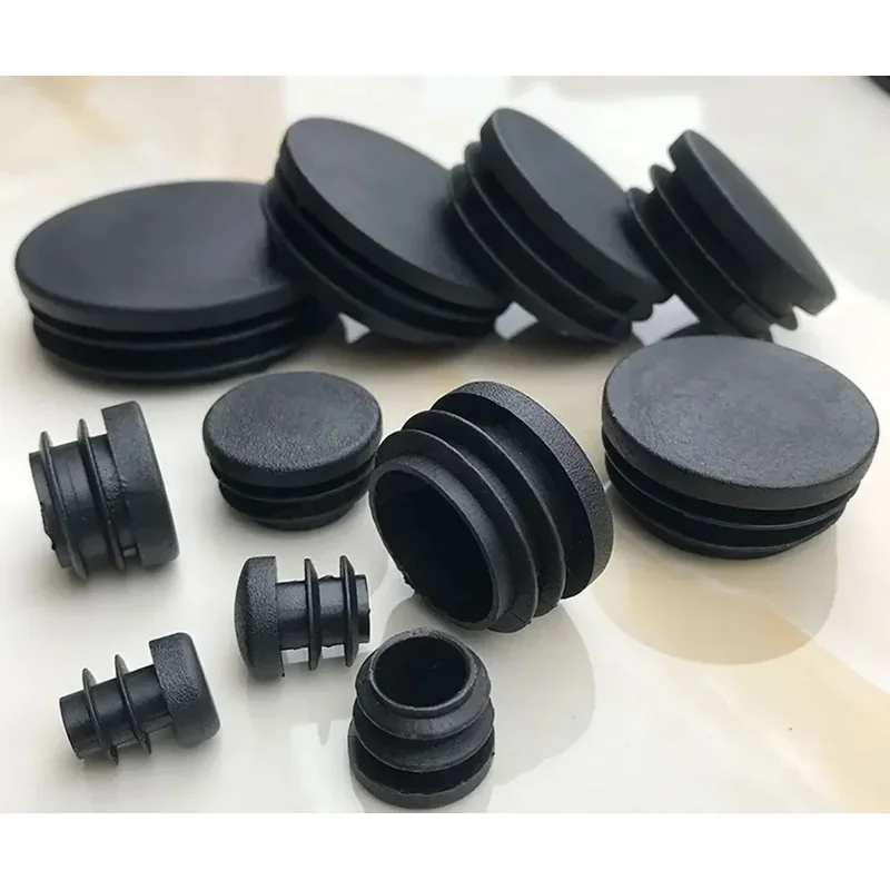 Inner Plug Protection Gasket Black Plastic Round Caps 12mm To 76mm For Pipe Bolt Furniture
