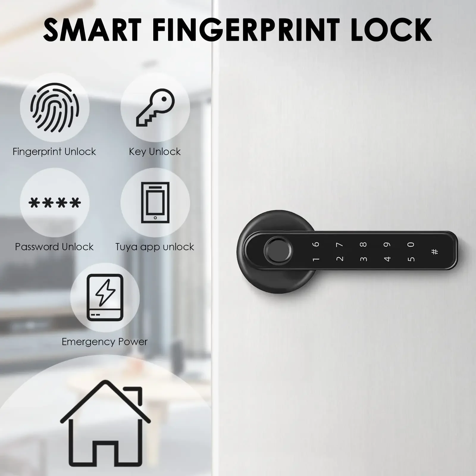 Tuya biométrico Fingerprint fechadura da porta inteligente, Fechadura Digital Eletrônico, Senha Fingerprint, Maçaneta de Segurança Keyless, Segurança Home