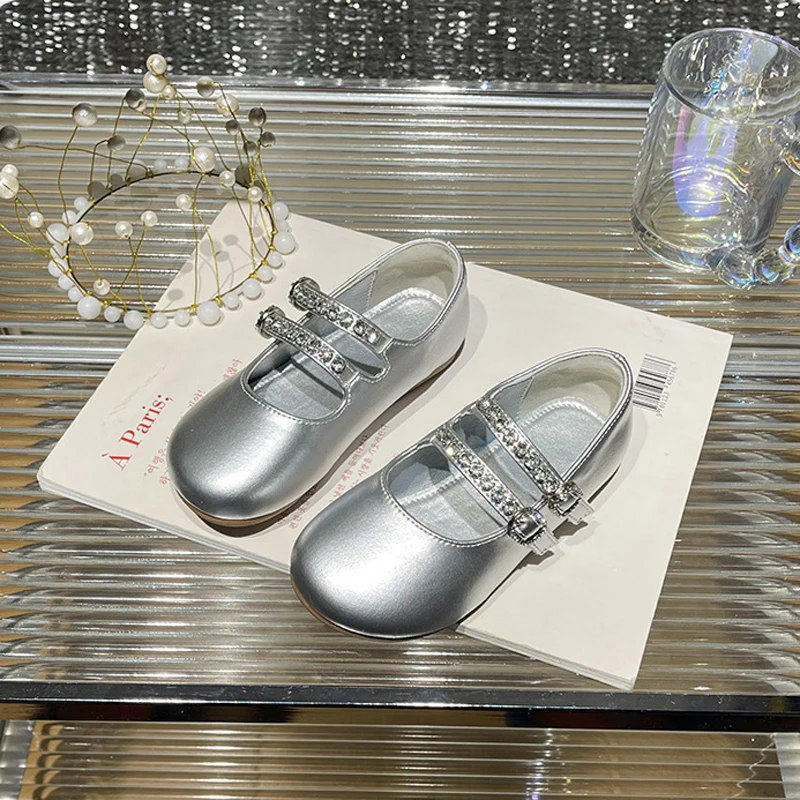 Zapatos de baile para niñas, Sandalias planas de princesa de Ballet, suela suave con diamantes de imitación, marca de moda, Mary Jane, primavera y