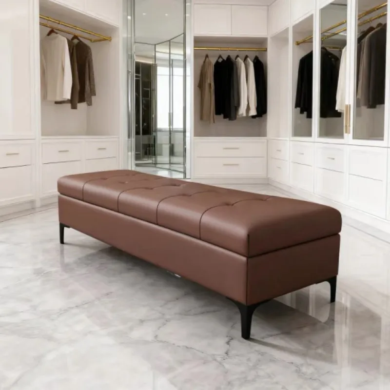 

Genuine Leather Ottoman Bench, Modern Storage Seat for Bedroom, Upholstered End of Bed Stool, Retail Store Changing Bench