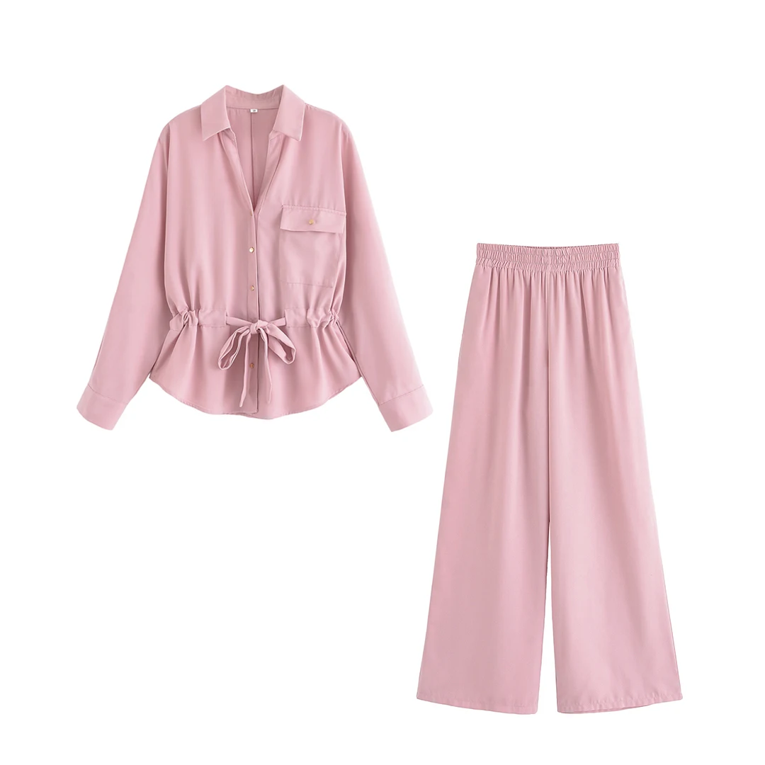 

Korejepo Women 2 Piece Set 2025 New Clothing European American Style Crepe Fabric Lapel Shirt Casual Pants
