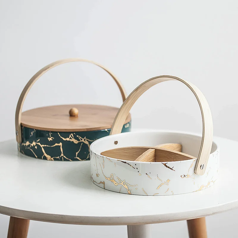 

Fruit Snack Platter Nordic Style Modern Living Room Home Ceramics Round Basket with Cover Frame Dried Plate