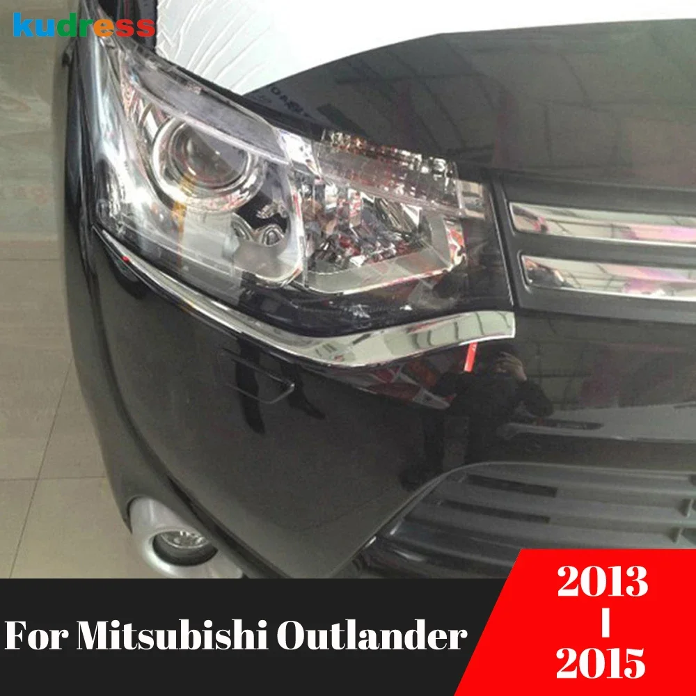 

Car Front Head Light Lamp Eyelid Cover Trim For Mitsubishi Outlander 2013 2014 2015 Chrome Headlight Eyebrow Frame Accessories