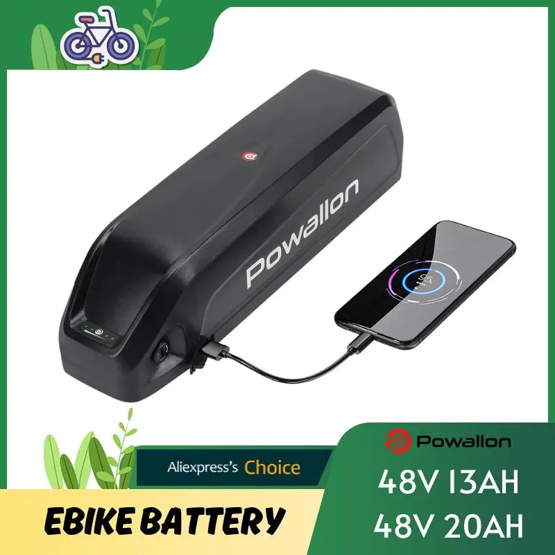 Powallon PPP 48V E-Bike Battery, 13Ah 20Ah Li-ion Battery Pack with 3A Fast Charger 30A BMS for 500W 750W 1000W 1500W Motors