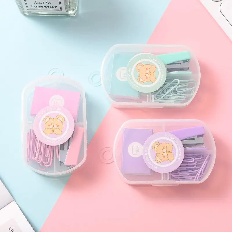 Macaron Nietmachine Student Briefpapier Set Schattige Nietmachine Handig Kleine Nietmachine Paperclips Kantooraccessoires Boekbinding