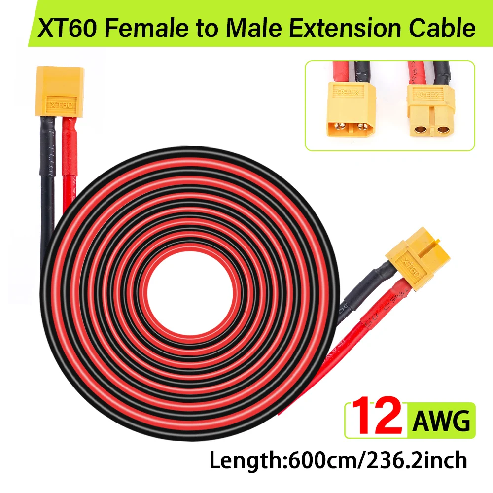 

12AWG XT60 Male Female Connection Adapter Cable For Most Battery Packs Connection To Cars Trucks Mobile Power Stations Accessory