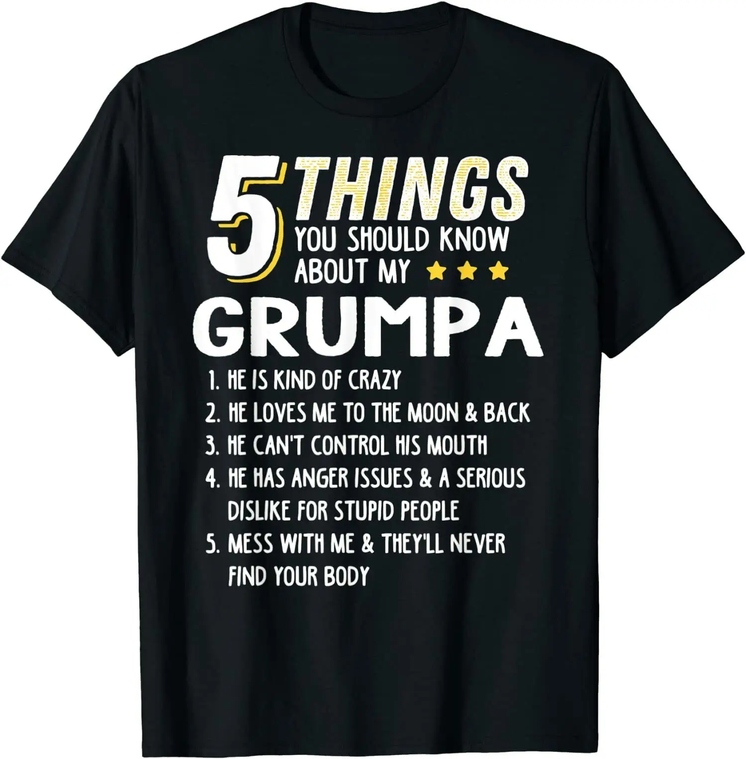 NEW LIMITED Funny 5 Things Grandpa Premium Great Gift Idea T-Shirt Size S-3XL