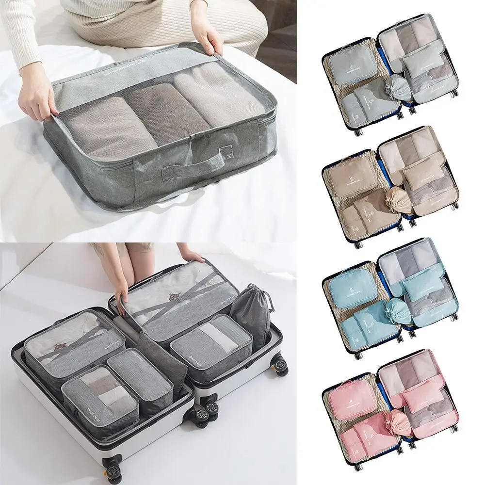 7PCS Multicolor Storage Bag Set Waterproof Mixed Size Travel Organizer Bag Visualized Window Foldable Clothing Sorting Bag