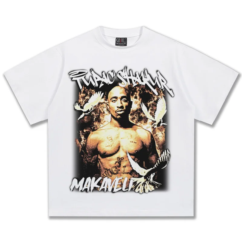 Tupac Shakur Makaveli Graphic T-Shirt Men Women Oversized Hip Hop Rapper Casual Cotton Short Sleeve Streetwear Vintage Top