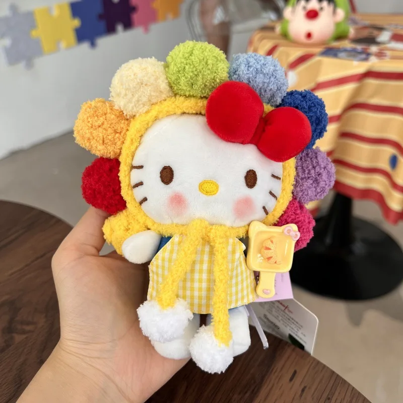 귀여운 만화 카와이 해바라기 머리 커버 헬로키티 봉제 인형 열쇠고리 가방 펜던트 장난감 선물