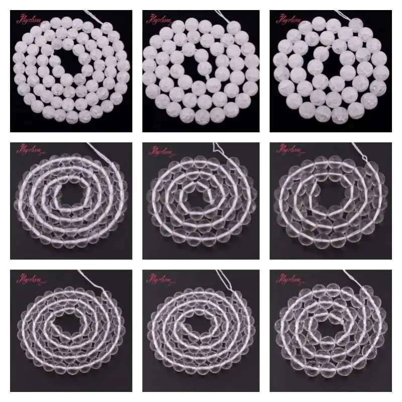 

4/6/8/10mm Natural Round Smooth Frost Cracked Crystal Rock Quartz Craft Beads 15 inch for DIY Necklace Bracelet Jewelry Making